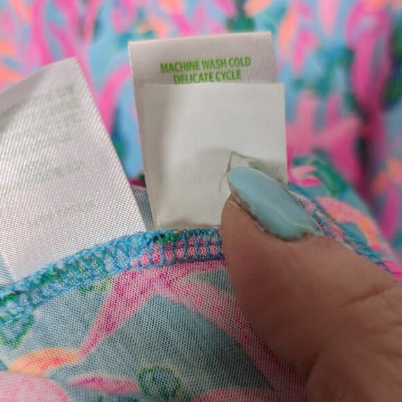 Lilly Pulitzer Tessa Dress V Neck 3/4 Sleeve Cotton Cerise Pink Safari Sunset XL - Picture 7 of 8